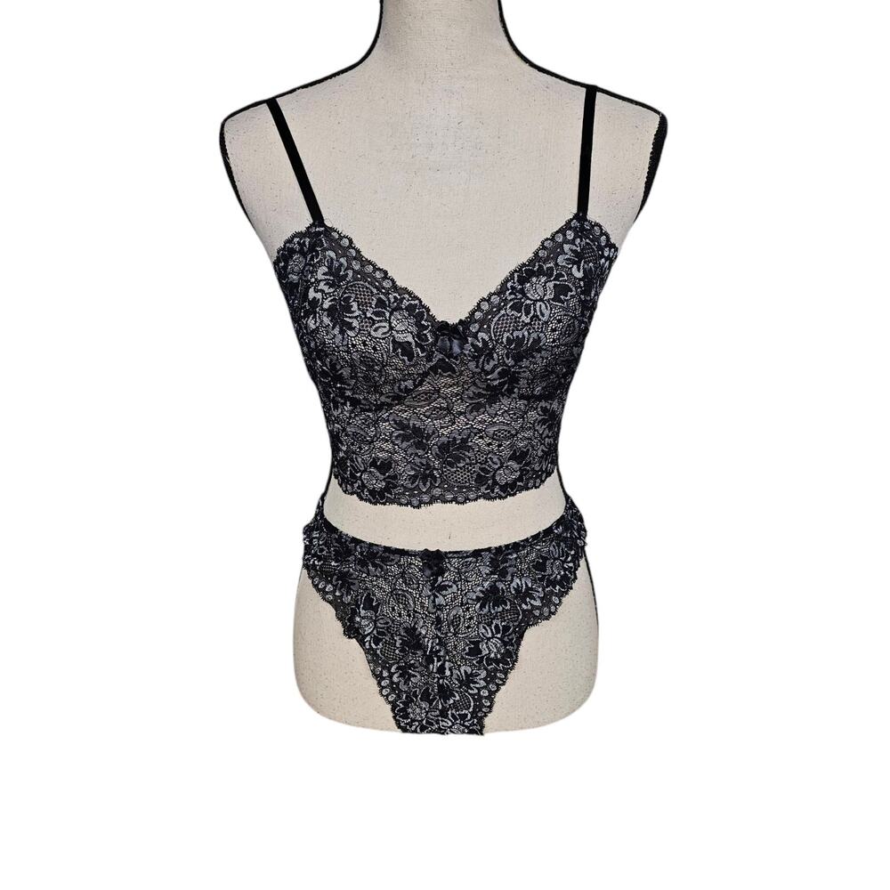 VTG Cinema Etoile Long Line Bra Panty Set Size Small Sheer Cami